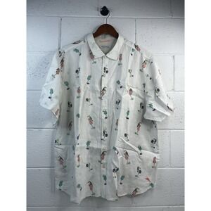 Tommy Bahama Men's White Toucan Bird + Drink Linen Short Sleeve Button Up XXL